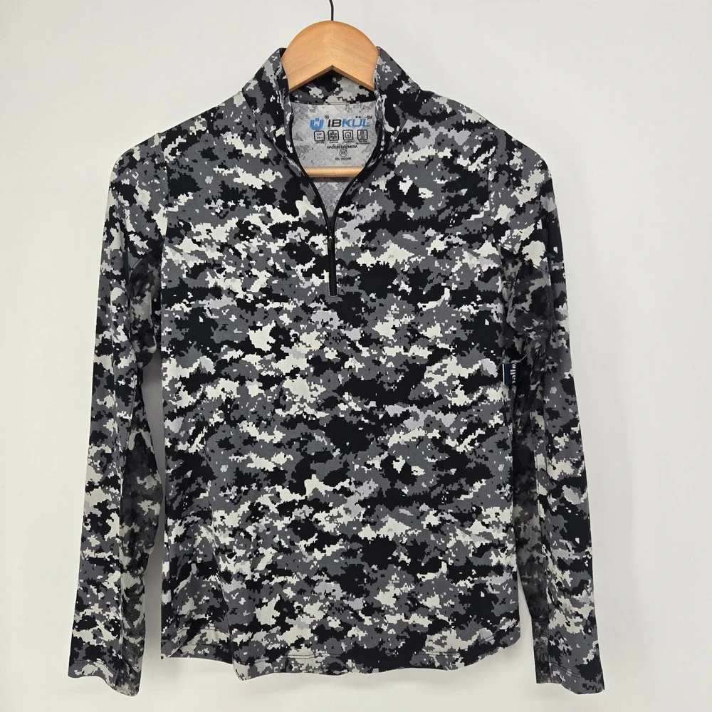 IBKUL Quarter Zip Pullover Womens XS Grey Digital Camo IceFil Sun Shirt Golf NEW